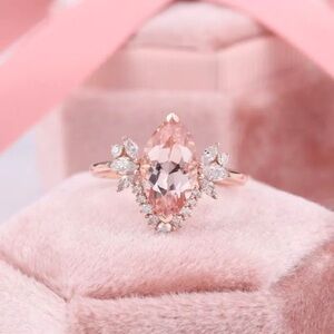 Rose Gold Pink Stone Ring, Rose Gold Cubic Zirconia Ring